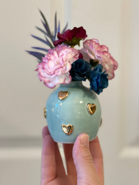Seafoam + Hearts Bud Vase